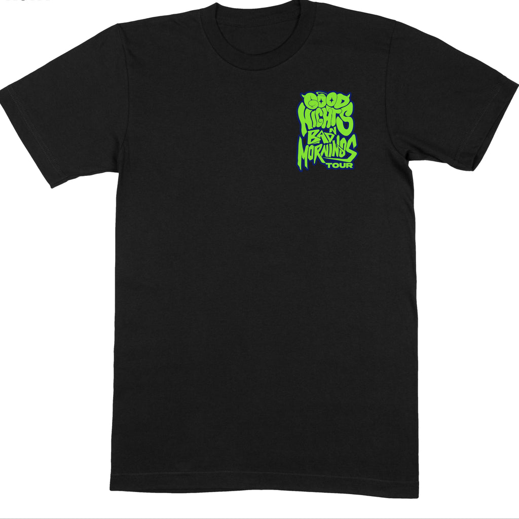 The Good Nights & Bad Mornings Tour Black T-Shirt - EVERYDAYDAYS Snow Tha Product merch