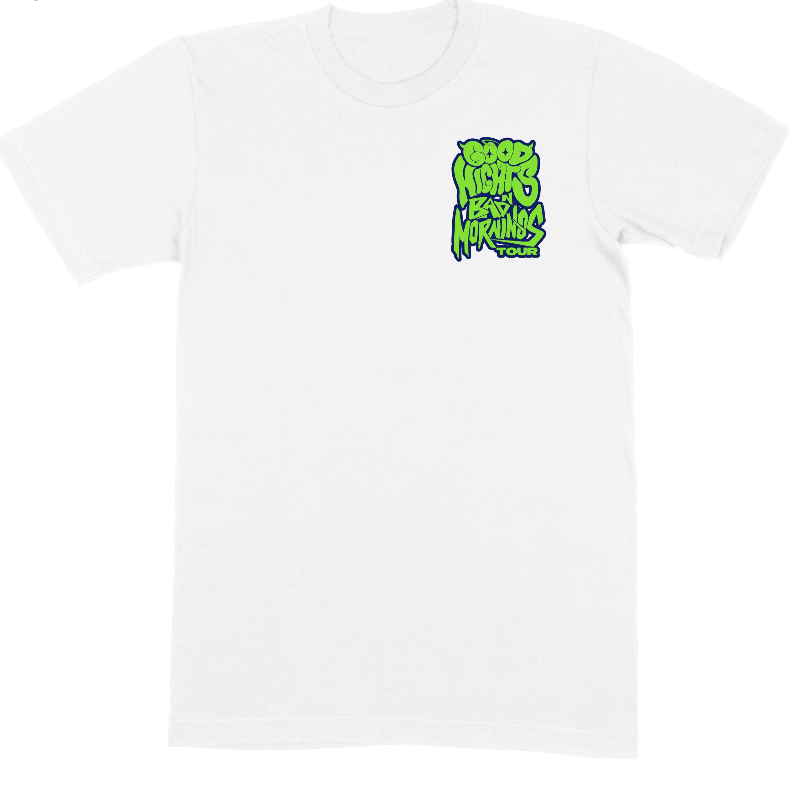 The Good Nights & Bad Mornings Tour White T-Shirt - EVERYDAYDAYS Snow Tha Product merch