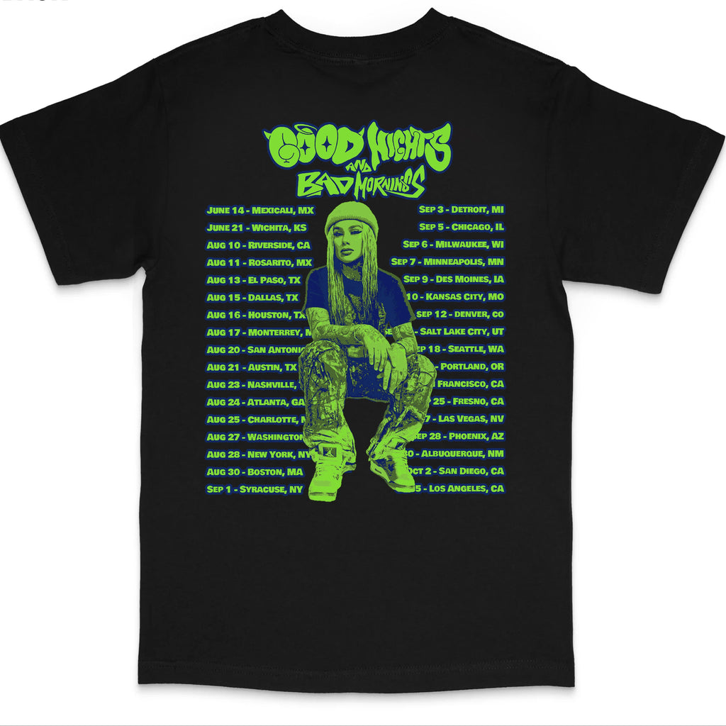 The Good Nights & Bad Mornings Tour Black T-Shirt - EVERYDAYDAYS Snow Tha Product merch