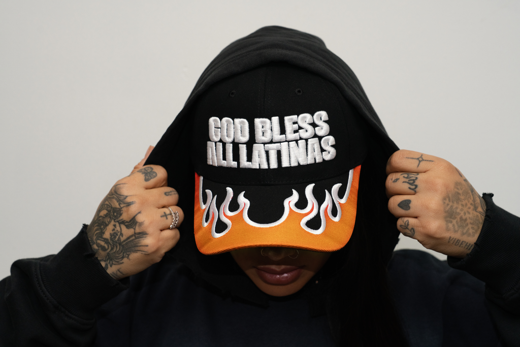 GOD BLESS ALL LATINAS Flame Hat