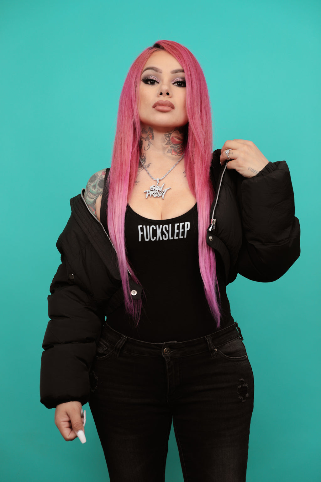Fuck Sleep Body Suit (Black-Reflective) - EVERYDAYDAYS Snow Tha Product merch