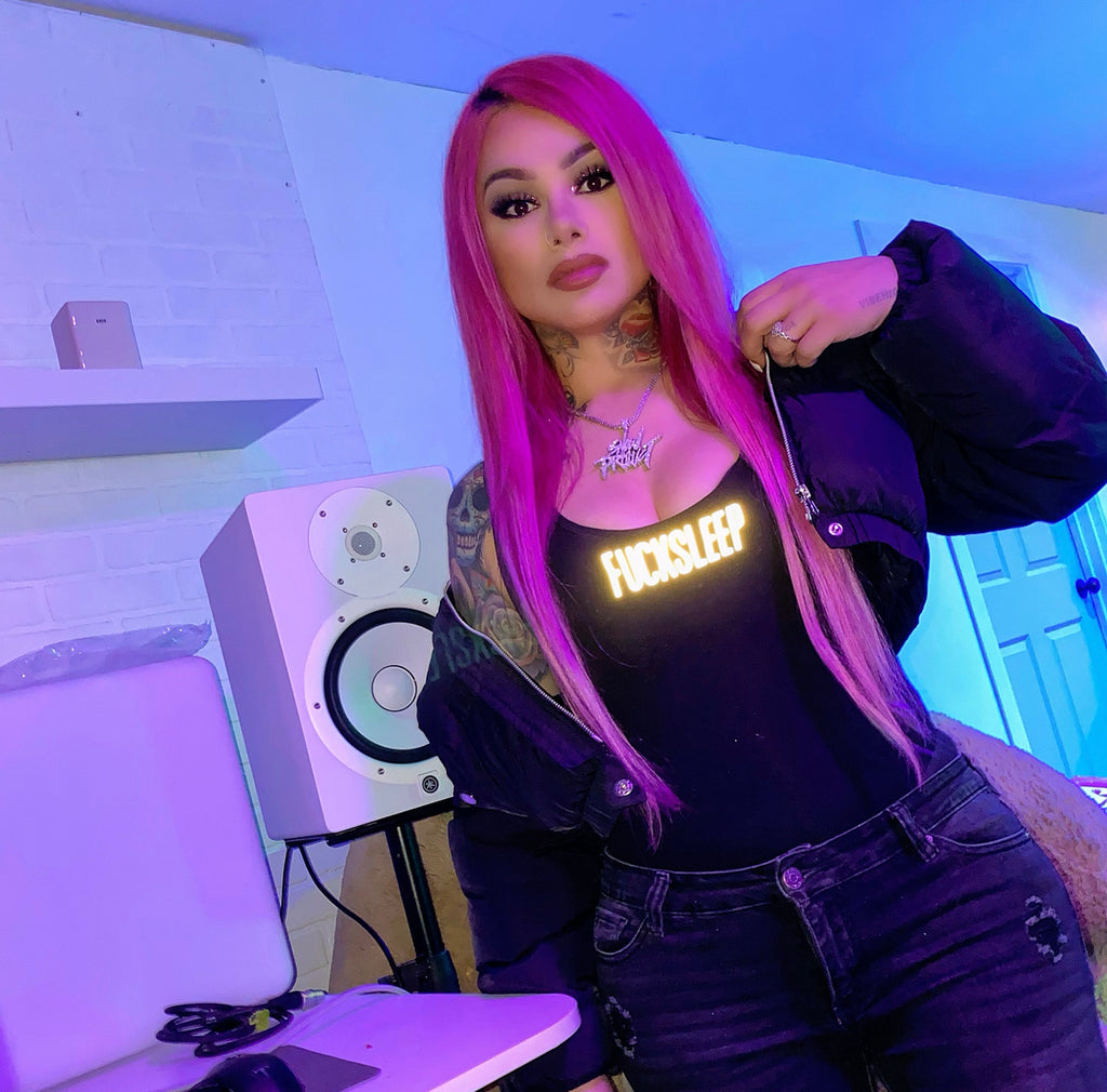 Fuck Sleep Body Suit (Black-Reflective) - EVERYDAYDAYS Snow Tha Product merch